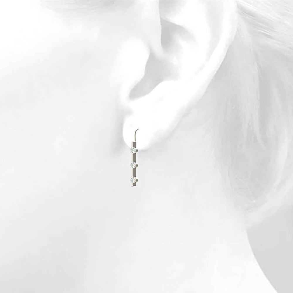 1.00 ctw Bar Set Diamond Three Stone Drop Earrings-VIRABYANI